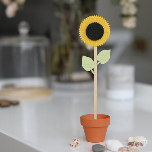 Sunflower Single wooden Flower Stem in a Terracotta Pot